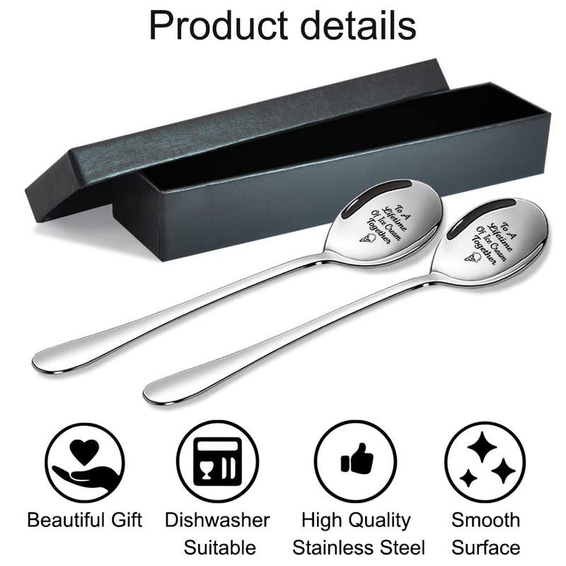 ZBBFSCSB To A Lifetime of Ice Cream Together - 2 Pcs Spoon Set, His & Her Ice Cream Spoons, Perfect for Couples - Anniversary & Birthday Gifts - Image 2