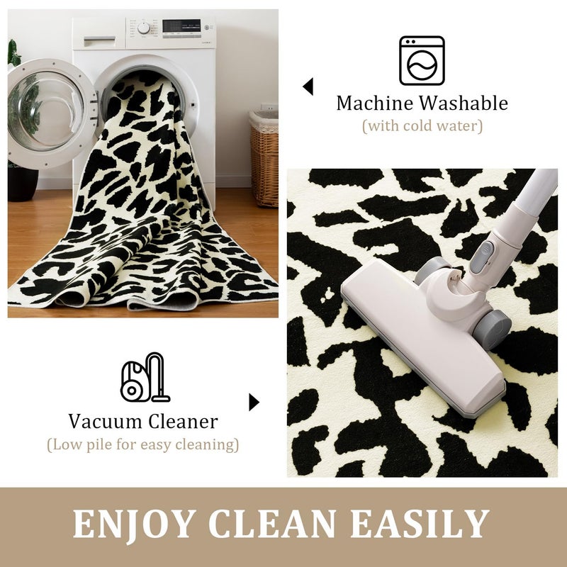 YIHOUSE Leopard Rug for Living Room, Black and White Cute Cheetah Print Rug Modern Washable Animal Printed Rugs for Bedroom, Girls Boys Dorm Room Nursery Room, Playroom, 6x9 - Image 4