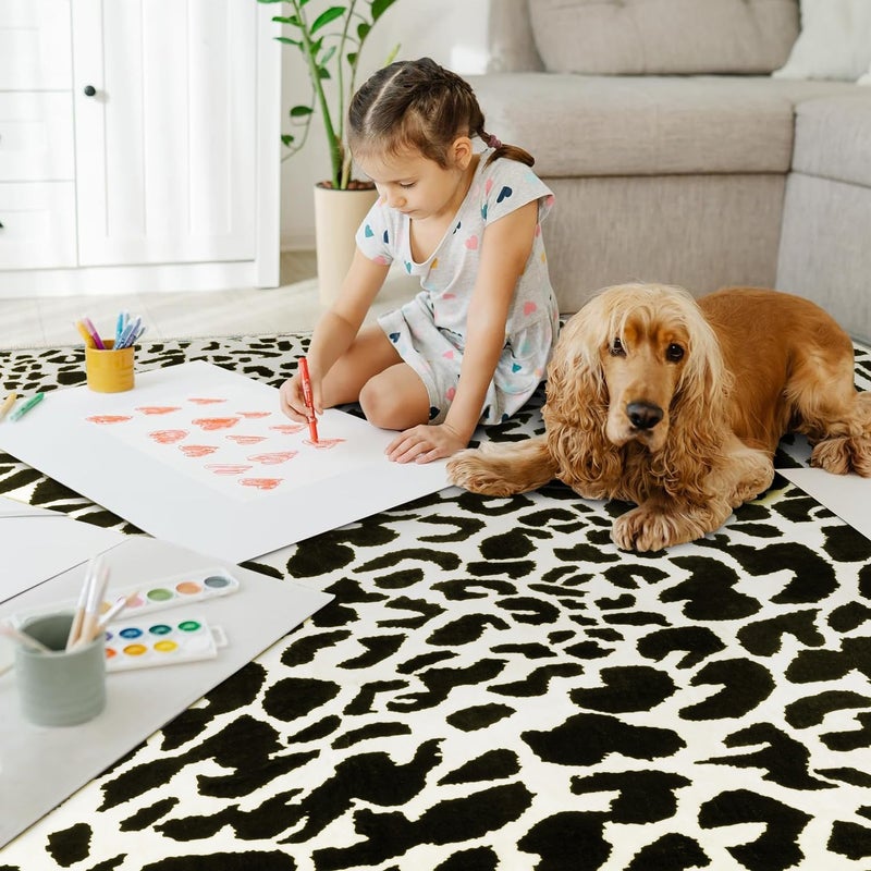 YIHOUSE Leopard Rug for Living Room, Black and White Cute Cheetah Print Rug Modern Washable Animal Printed Rugs for Bedroom, Girls Boys Dorm Room Nursery Room, Playroom, 6x9 - Image 2