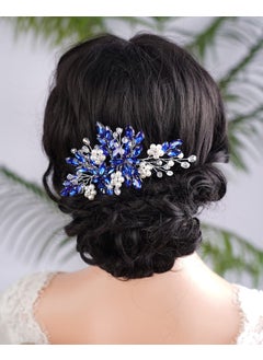 Crystal Rhinestone Hair Comb with Floral Accents Bride Headpiece Wedding Hair Accessories Handmade Hairband for Women and Girls blue