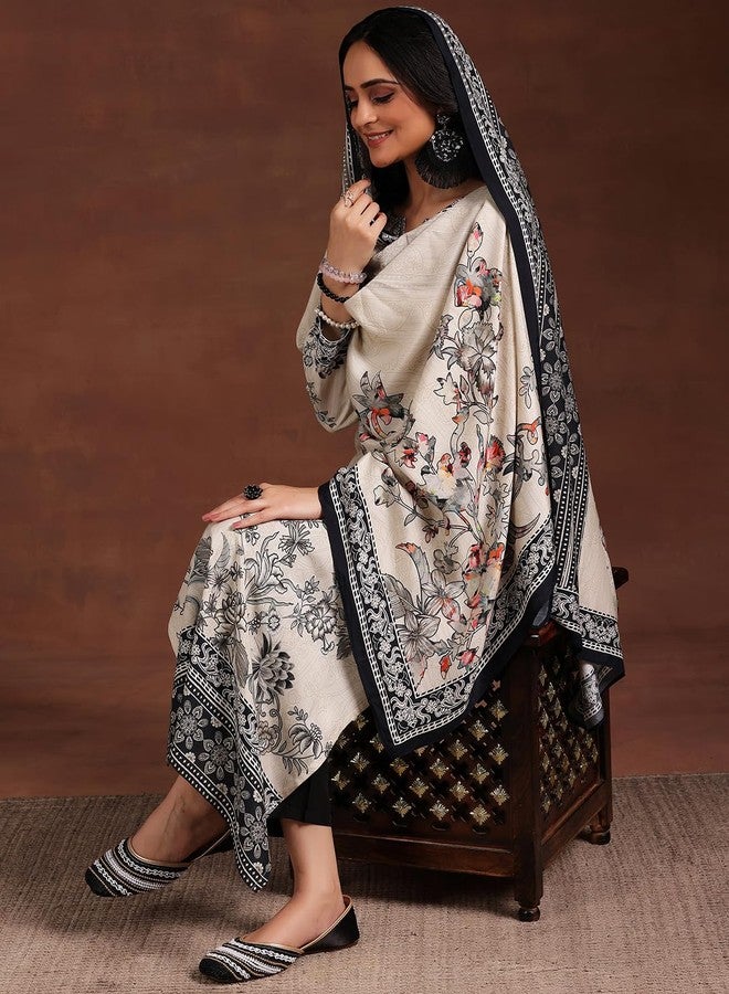 Libas Womens Printed Cotton Blend Straight Kurta with Trousers and Dupatta White - Image 2