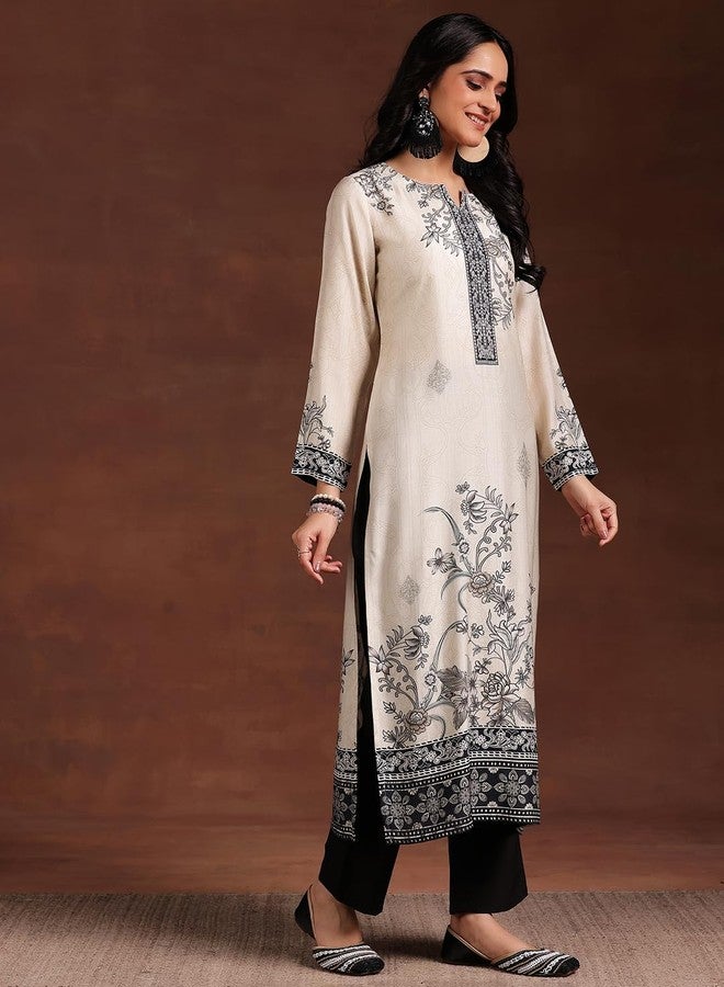 Libas Womens Printed Cotton Blend Straight Kurta with Trousers and Dupatta White - Image 3