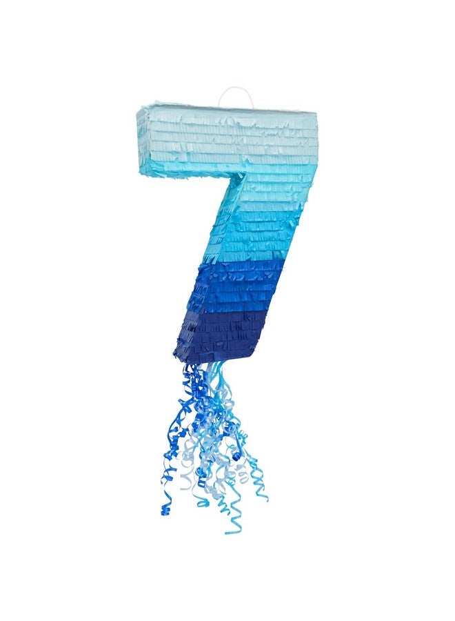 Blue Panda Number 7 Pull String Pinata For Boys 7Th Birthday Party Decorations Ombre Blue (16.5 X 11.35 In) - Image 1