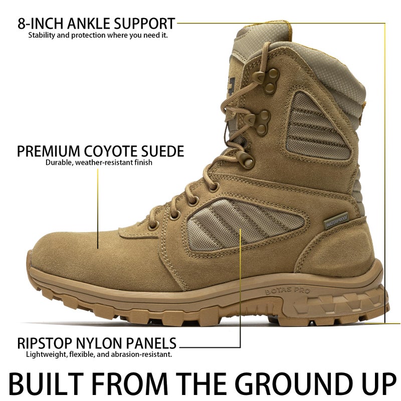 ROCKROOSTER Burano Men's 8-Inch Military Tactical Boots, Coyote Suede & Nylon, YKK Side Zipper for Easy On/Off, Waterproof with HYDROGUARD Lining, EH Electrical Hazard Safe AB540-9.5 - Image 5