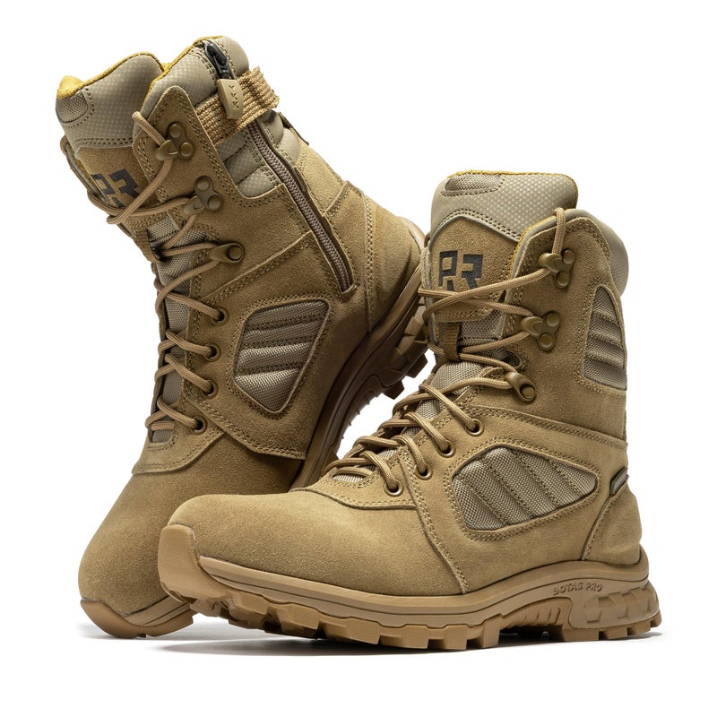 ROCKROOSTER Burano Men's 8-Inch Military Tactical Boots, Coyote Suede & Nylon, YKK Side Zipper for Easy On/Off, Waterproof with HYDROGUARD Lining, EH Electrical Hazard Safe AB540-9.5 - Image 1