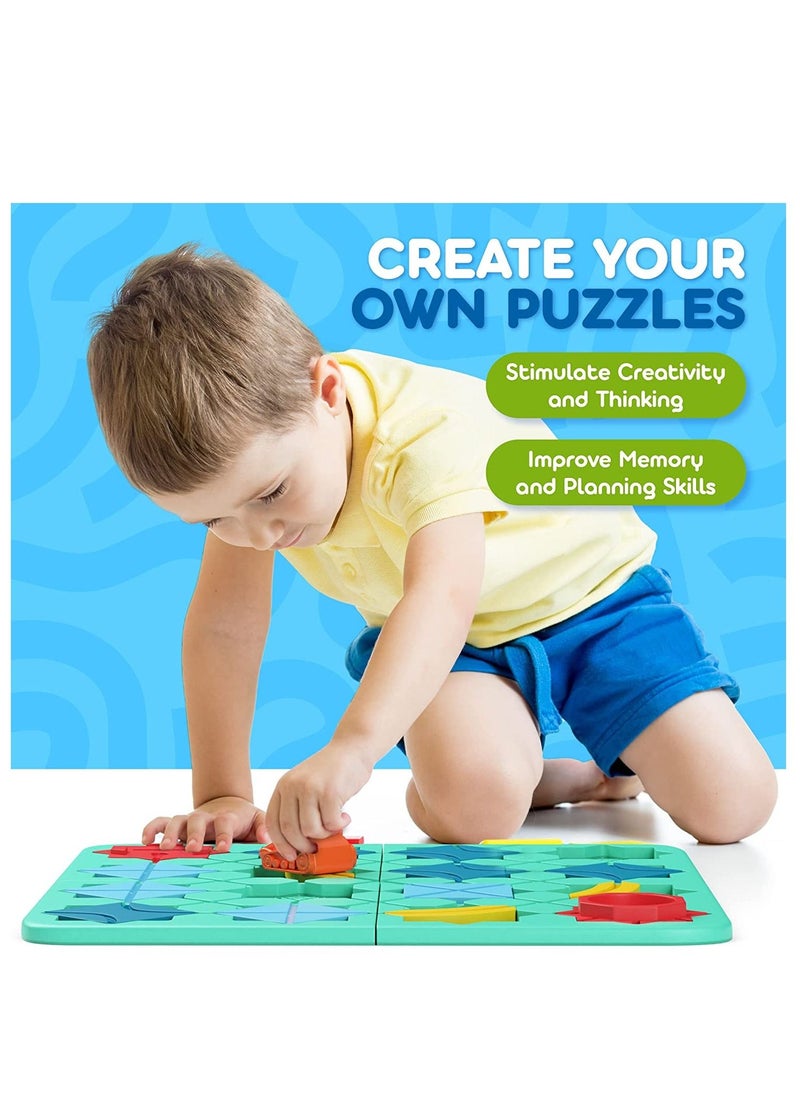 Build-A-Track Brain Teaser Puzzles for Kids Ages 3+ Educational and Smart Logic Board Game for Children, 4 Levels & 118 Skill-Building Challenges, Fun Home and Travel Boys & Girls Activity