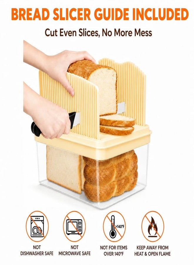 LLMRR Bread Box with Slicer & Ice Chilled Condiment Caddy, Portable Airtight Bread Storage Container with Lid Handle for Kitchen Counter, Bread Keeper for Homemade Bread,Toast, Bagel, Cookies, Beige - Image 4