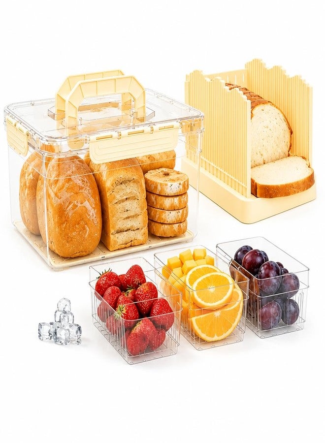 LLMRR Bread Box with Slicer & Ice Chilled Condiment Caddy, Portable Airtight Bread Storage Container with Lid Handle for Kitchen Counter, Bread Keeper for Homemade Bread,Toast, Bagel, Cookies, Beige - Image 1
