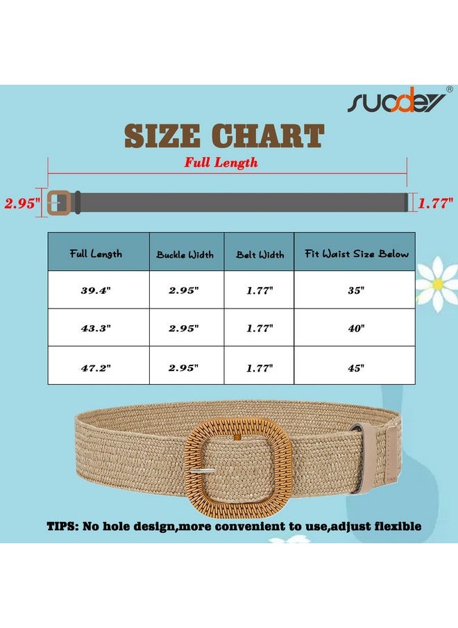 Suosdey - 2 Pack Straw Woven Elastic Belt Braided Stretch Wide Belt For Women Dress - Image 1