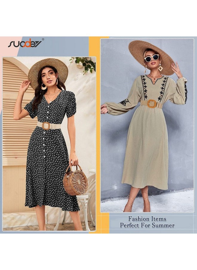 Suosdey - 2 Pack Straw Woven Elastic Belt Braided Stretch Wide Belt For Women Dress - Image 1