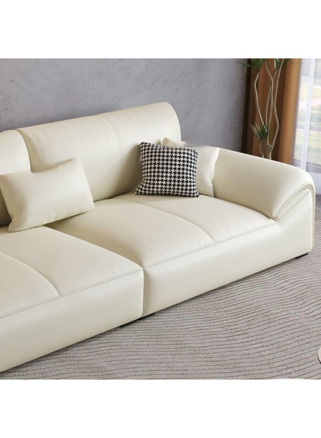 Ripple FURNITURE UAE Homes Modern Leather Sofa, Off-White, 3-Seater with Decorative Pillows, Living Room Couch - Image 3
