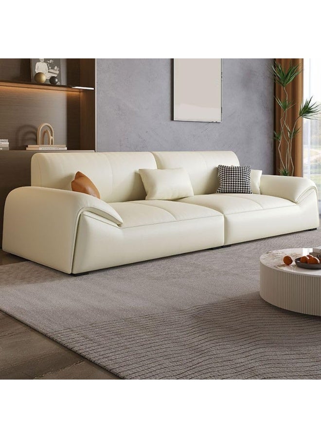 Ripple FURNITURE UAE Homes Modern Leather Sofa, Off-White, 3-Seater with Decorative Pillows, Living Room Couch - Image 1