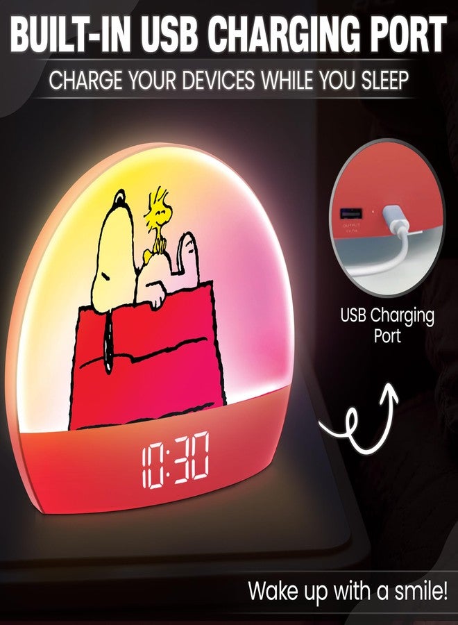 Peanuts Snoopy Sunrise Alarm Clock – Vibrant Snoopy Edition with Multicolor Lights, USB Charging, LED Display, Gentle Wake-Up Simulation, and Handy Snooze Function, Red - Image 4