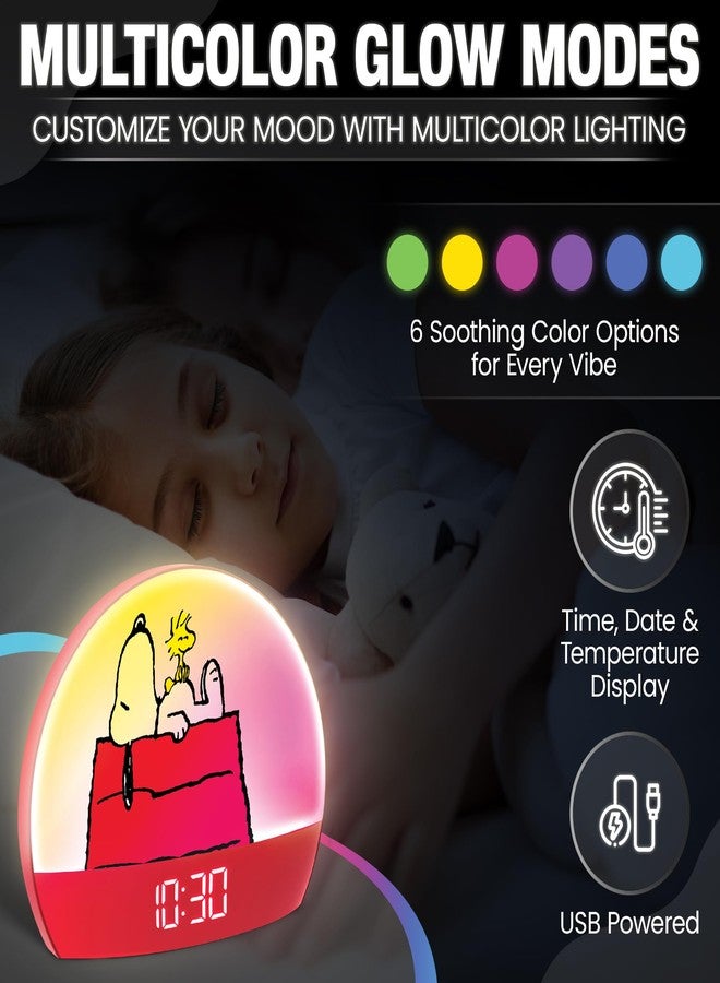 Peanuts Snoopy Sunrise Alarm Clock – Vibrant Snoopy Edition with Multicolor Lights, USB Charging, LED Display, Gentle Wake-Up Simulation, and Handy Snooze Function, Red - Image 3