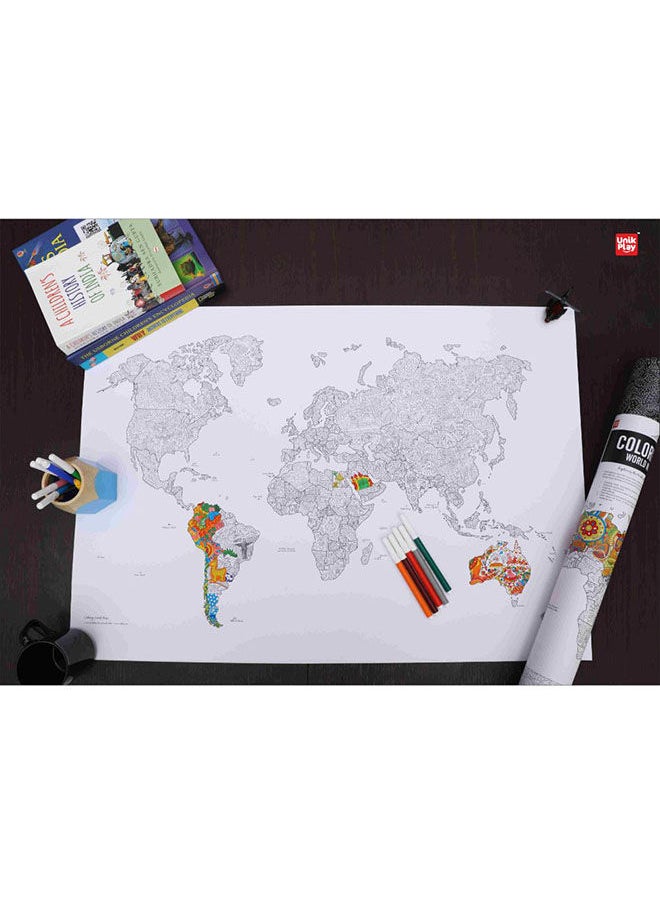 UnikPlay - خريطة العالم الملونة تلوين الجغرافيا تلوين للبالغين ملصق حائط نشاط حفلة ديكور منزلي هدايا رسم - Image 1