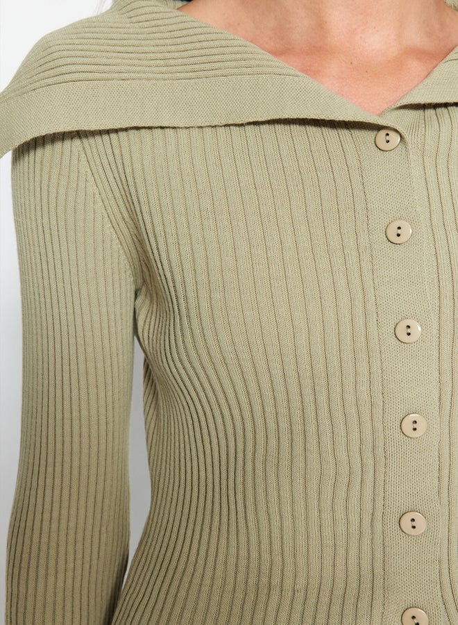 trendyol Khaki Turndown Collar Knitwear Cardigan - Image 4