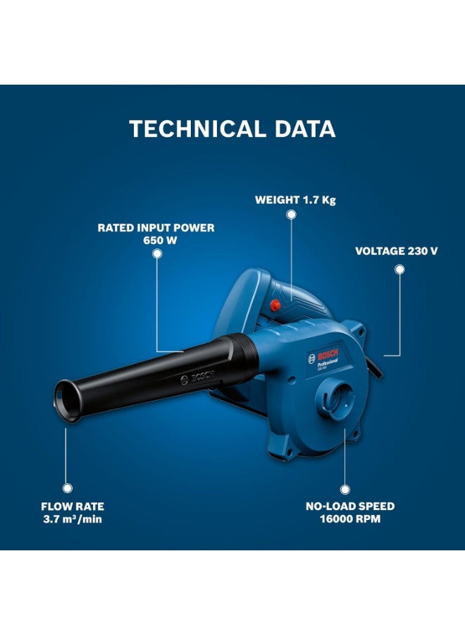 بوش BOSCH GBL 650 Professional Blower | 650 W Motor | Airflow of 3.7 m3/min | Lightweight & Ergonomic Design | Compatible with Multiple Nozzle Attachments| 1.7 kg Professional Blower| 1 Yr Warranty - Image 2