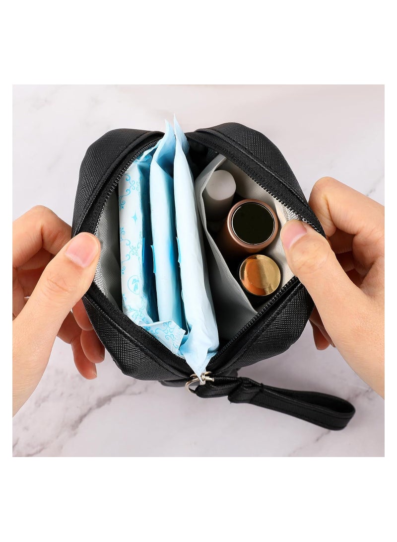 KASTWAVE Sanitary Napkin Storage Bag, 2 Pcs Portable Period Bag, Feminine Menstrual Pad Tampon Organizer First Period Pouch for Teen Girls Women Ladies (Black&Grey)  - Image 2