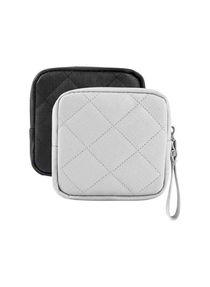 KASTWAVE Sanitary Napkin Storage Bag, 2 Pcs Portable Period Bag, Feminine Menstrual Pad Tampon Organizer First Period Pouch for Teen Girls Women Ladies (Black&Grey)  - Image 1