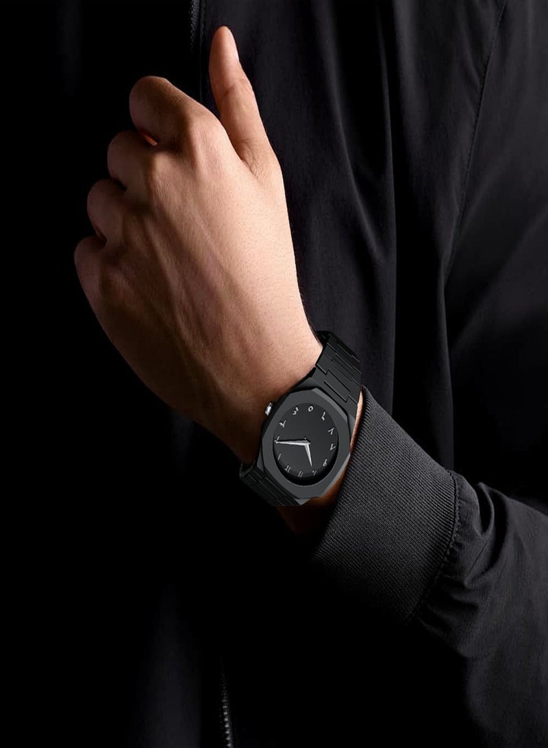 A&W Arabic Watch, Black Men's Quartz with Silver Hands, Arabic Numerals Dial, Minimalist Octagon Case, 5ATM Waterproof – Perfect Gift for Islamic Watch Enthusiasts - Image 3