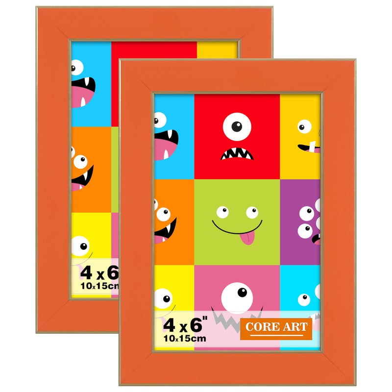 CORE ART 4x6 Picture Frames Orange Photo Frames Set of 2 4 by 6 Colorful Frame with HD Plexiglass  Wall or Tabletop Display - Image 1