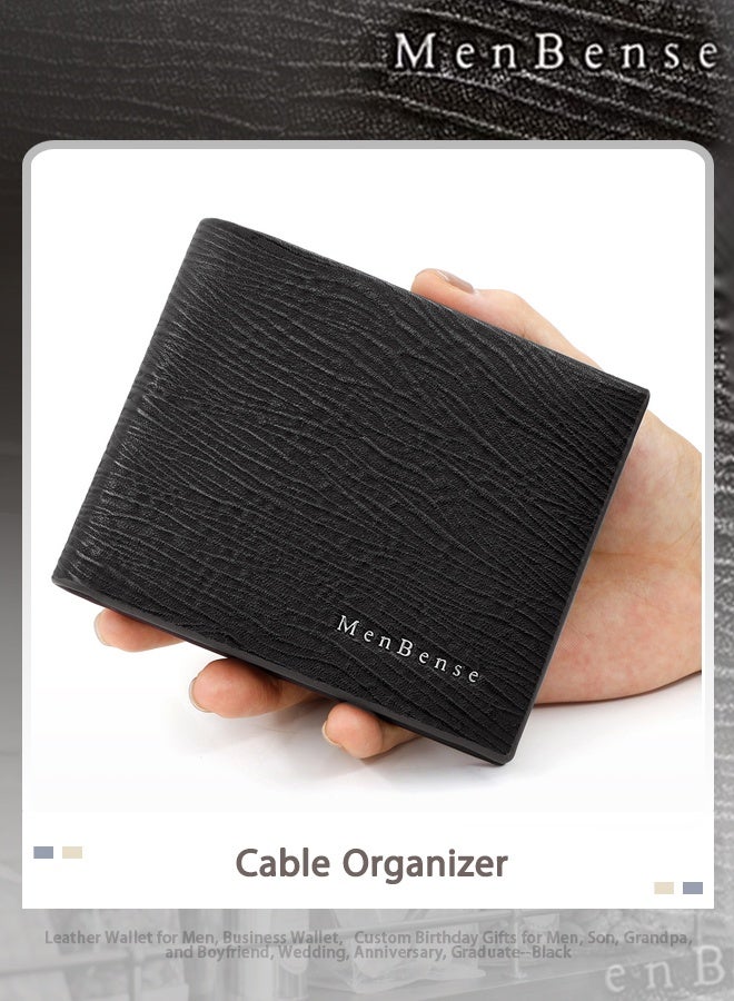 MenBense Leather Wallet for Men, Business Wallet，Custom Birthday Gifts for Men, Son, Grandpa, and Boyfriend, Wedding, Anniversary, Graduate--Black - Image 1
