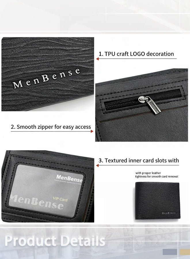 MenBense Leather Wallet for Men, Business Wallet，Custom Birthday Gifts for Men, Son, Grandpa, and Boyfriend, Wedding, Anniversary, Graduate--Black - Image 5