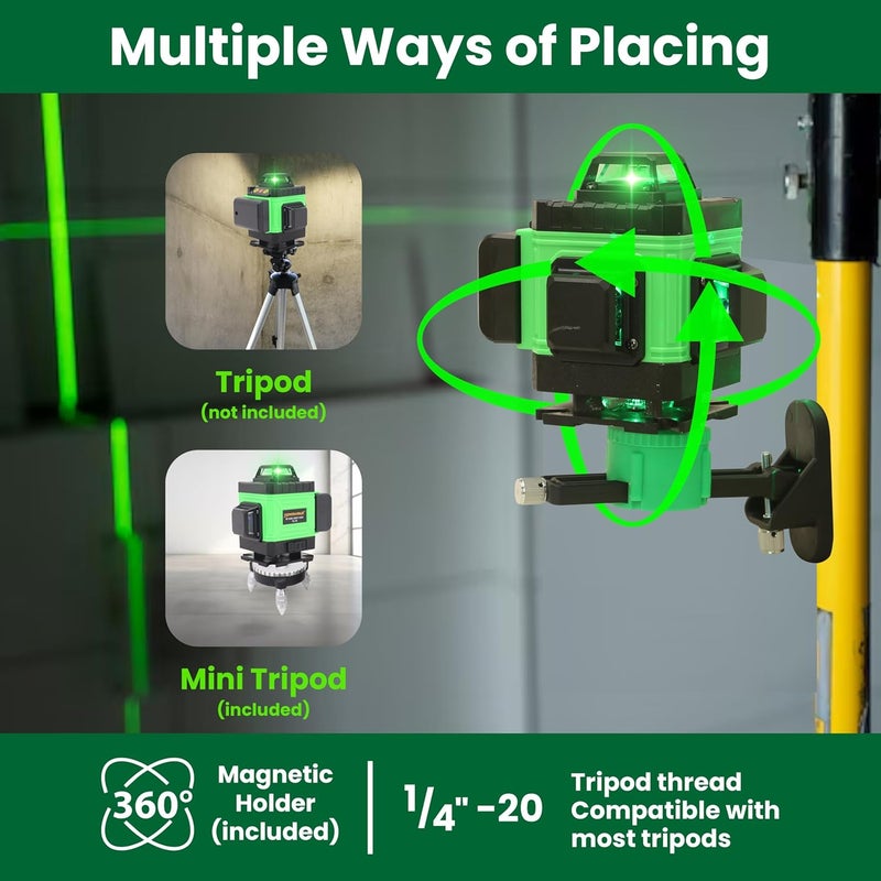 Tomahawk ® 16 خطوط مستوى الليزر الأخضر برو، 4x360° 4D ليزر احترافي لخطوط التقاطع للبناء مع وضع نبض عمودي/أفقي 360° وجهاز تحكم عن بعد لمستوى الليزر - Image 4