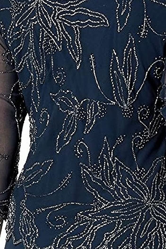 J Kara Women's Petite Floral Beaded Gown, Navy/Luster/Grey, 10P - Image 3