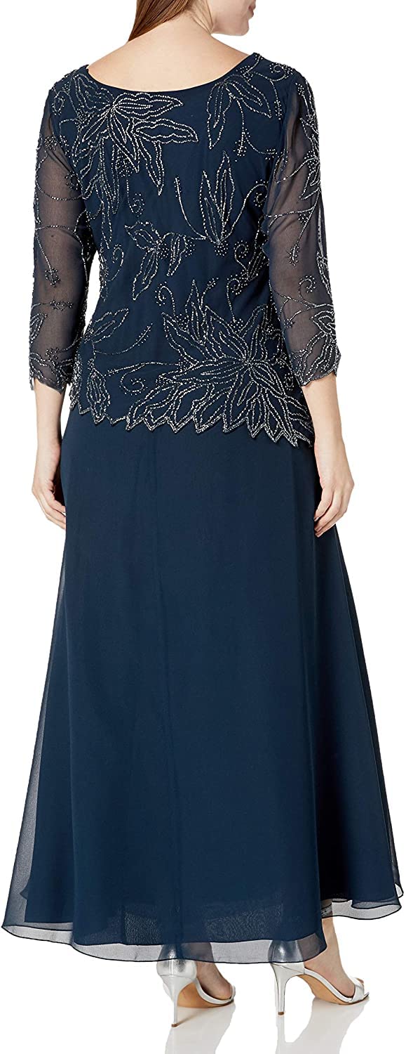 J Kara Women's Petite Floral Beaded Gown, Navy/Luster/Grey, 10P - Image 2