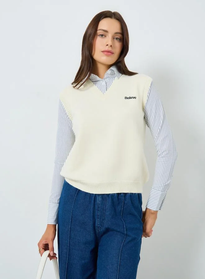 Styli Off White Long Sleeve Shirt with Vest