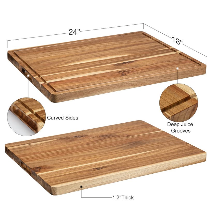 GAOMON Extra Large Acacia Wood Cutting Board 24"x18" â€“ Reversible Wooden Butcher Block for Kitchen with Deep Juice Groove, Side Handles â€“ Chopping Board & Serving Tray for Meat, Vegetables, Cheese - Image 2