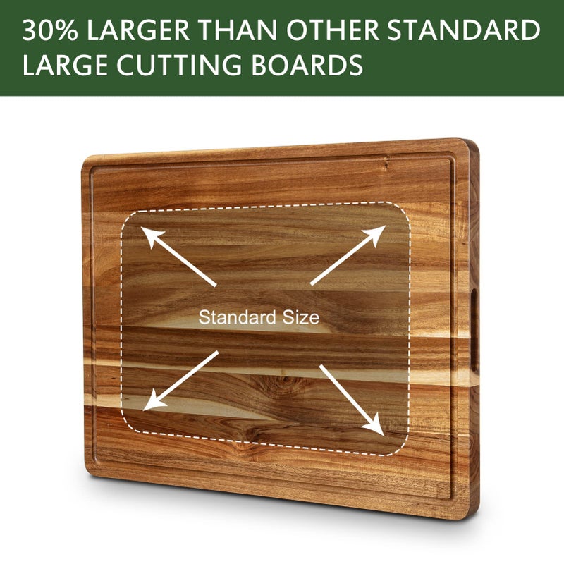 GAOMON Extra Large Acacia Wood Cutting Board 24"x18" â€“ Reversible Wooden Butcher Block for Kitchen with Deep Juice Groove, Side Handles â€“ Chopping Board & Serving Tray for Meat, Vegetables, Cheese - Image 3