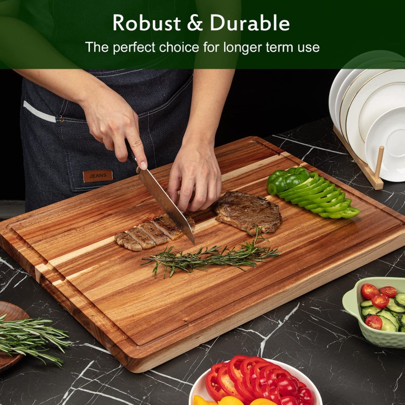 GAOMON Extra Large Acacia Wood Cutting Board 24"x18" â€“ Reversible Wooden Butcher Block for Kitchen with Deep Juice Groove, Side Handles â€“ Chopping Board & Serving Tray for Meat, Vegetables, Cheese - Image 5