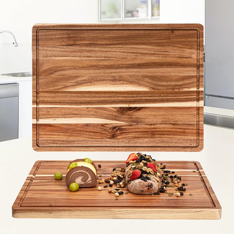 GAOMON Extra Large Acacia Wood Cutting Board 24"x18" â€“ Reversible Wooden Butcher Block for Kitchen with Deep Juice Groove, Side Handles â€“ Chopping Board & Serving Tray for Meat, Vegetables, Cheese - Image 1