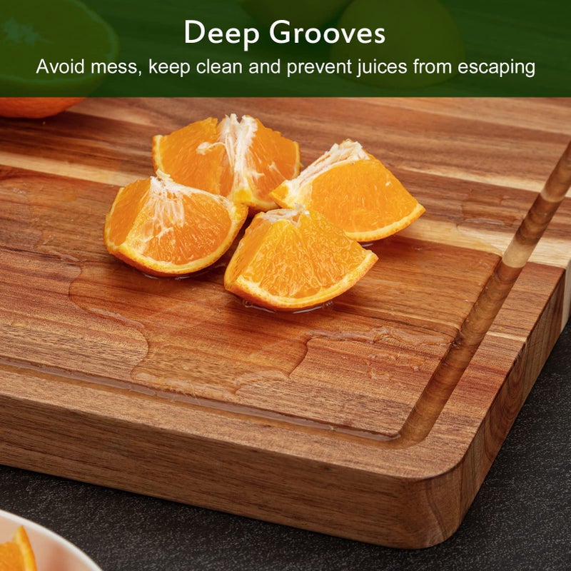 GAOMON Extra Large Acacia Wood Cutting Board 24"x18" â€“ Reversible Wooden Butcher Block for Kitchen with Deep Juice Groove, Side Handles â€“ Chopping Board & Serving Tray for Meat, Vegetables, Cheese - Image 4