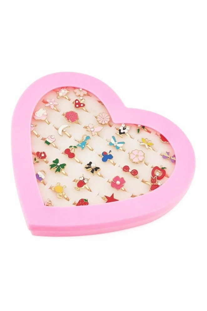 JoyousSto 36 Pcs Adjustable Rings in Box, No Duplication, Children Kids Little Girl Pretend Play and Dress up Jewelry Set with Heart Shape Display Case - Image 3