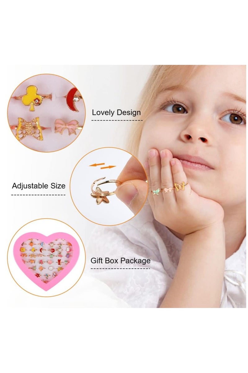 JoyousSto 36 Pcs Adjustable Rings in Box, No Duplication, Children Kids Little Girl Pretend Play and Dress up Jewelry Set with Heart Shape Display Case - Image 5