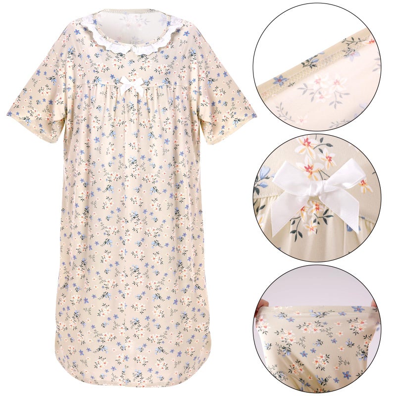 Yymobt 9 Pcs 100 Days of School Costume Old Lady Costume School 100th Activity Suit Grandma Wig Granny Glasses with Chain Pearl Necklace Earring Bracelets Grandma Old-fashioned Dress with Floral - Image 3
