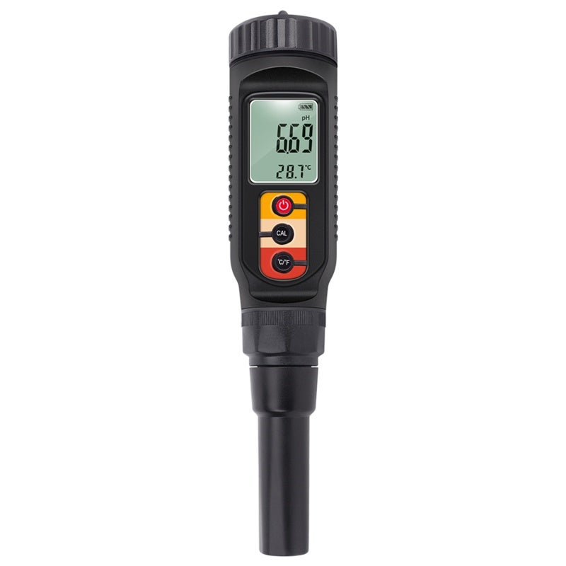 Ph Tester: Black Portable Handheld Penetrating 0.00~14.00pH High Precision Detachable Probe - Backlit Digital Lcd Screen With Alarm Function Temperature Meter For Soil Food Processing And Dark Environ - Image 1