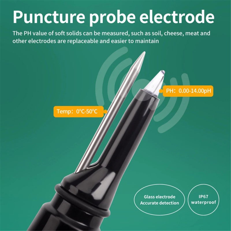 Ph Tester: Black Portable Handheld Penetrating 0.00~14.00pH High Precision Detachable Probe - Backlit Digital Lcd Screen With Alarm Function Temperature Meter For Soil Food Processing And Dark Environ - Image 5