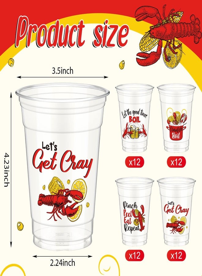 Sliner 48 Pcs 12oz Boil Party Clear Plastic Cups Bulk Let's Get Cray Disposable Clear Cups for Cold Drink Lobster Shrimp Seafood Party Summer Picnic Beach BBQ Travel (Crawfish) - Image 2