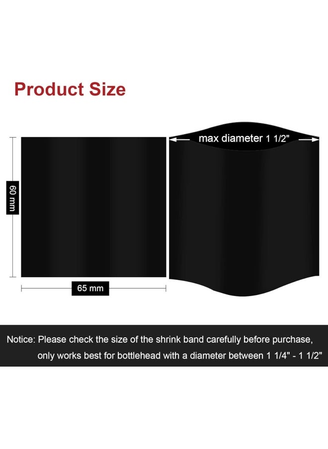 Morepack Black Shrink Bands,65X60 Mm 200 Pieces Black Perforated Heat Shrink Wrap Sealer For Hot Sauce Bottles,Woozy Bottles And Beverage Bottles,Shrink Wrap Bands Compatible Diameter Range: 1 1/4” – 1 1/2”  - Image 2
