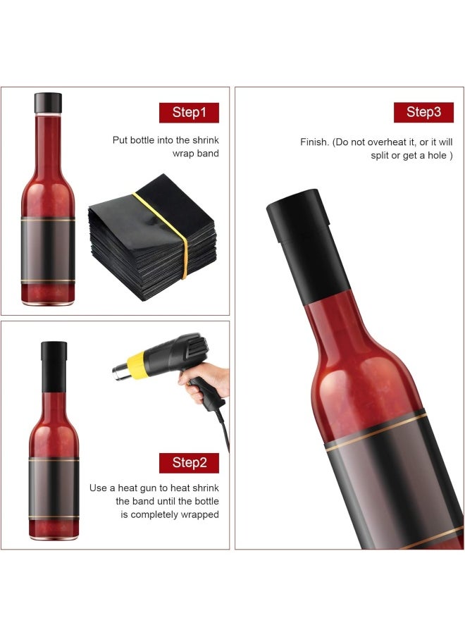 Morepack Black Shrink Bands,65X60 Mm 200 Pieces Black Perforated Heat Shrink Wrap Sealer For Hot Sauce Bottles,Woozy Bottles And Beverage Bottles,Shrink Wrap Bands Compatible Diameter Range: 1 1/4” – 1 1/2”  - Image 5