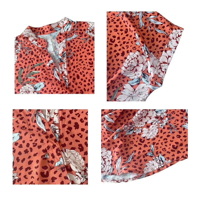 ANCAPELION Womenâ€™s Summer Chiffon Blouse Casual Short Sleeve V Neck Shirt Loose Printed Cuffed Sleeve Tunic Tops for Women Leopard Brown Printed Large - Image 2