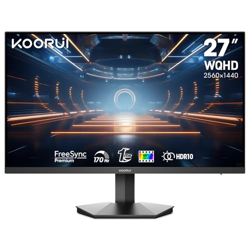 KOORUI Monitor, 27" QHD IPS Gaming Monitor, 170Hz, 1ms, HDR400, Compatibility G-Sync and FreeSync, Tilt Pivot Swivel Vertical Height Adjustable，2 HDMI 2.0 & 1 DisplayPor 1.4 - Image 1