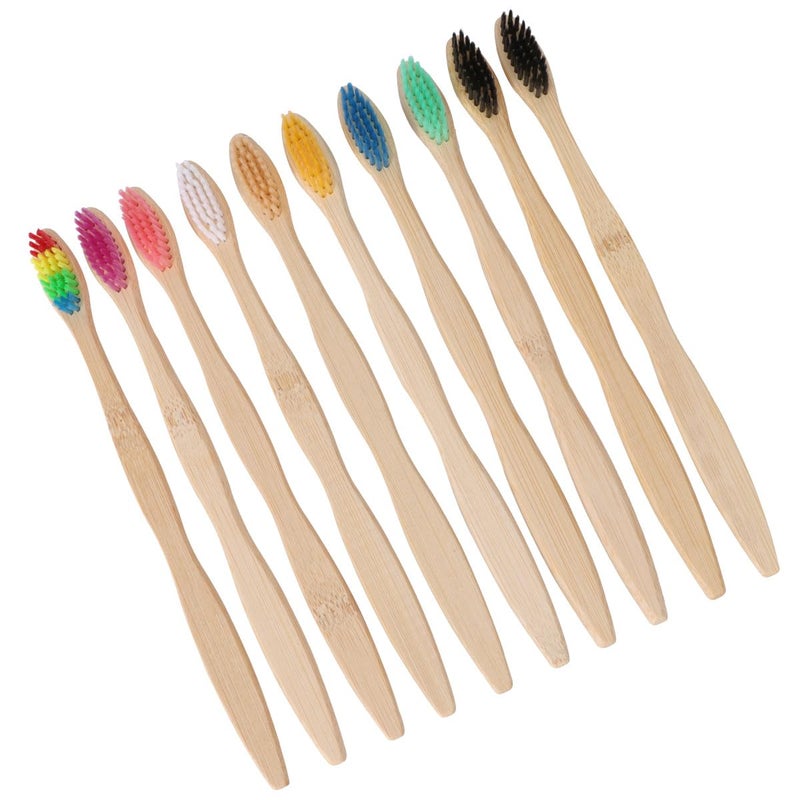 فرشاة أسنان طبيعية من الخيزران مجموعة 10 قطع شعيرات ناعمة للبالغين للاستخدام المنزلي والسفر العناية بالفم - Image 2