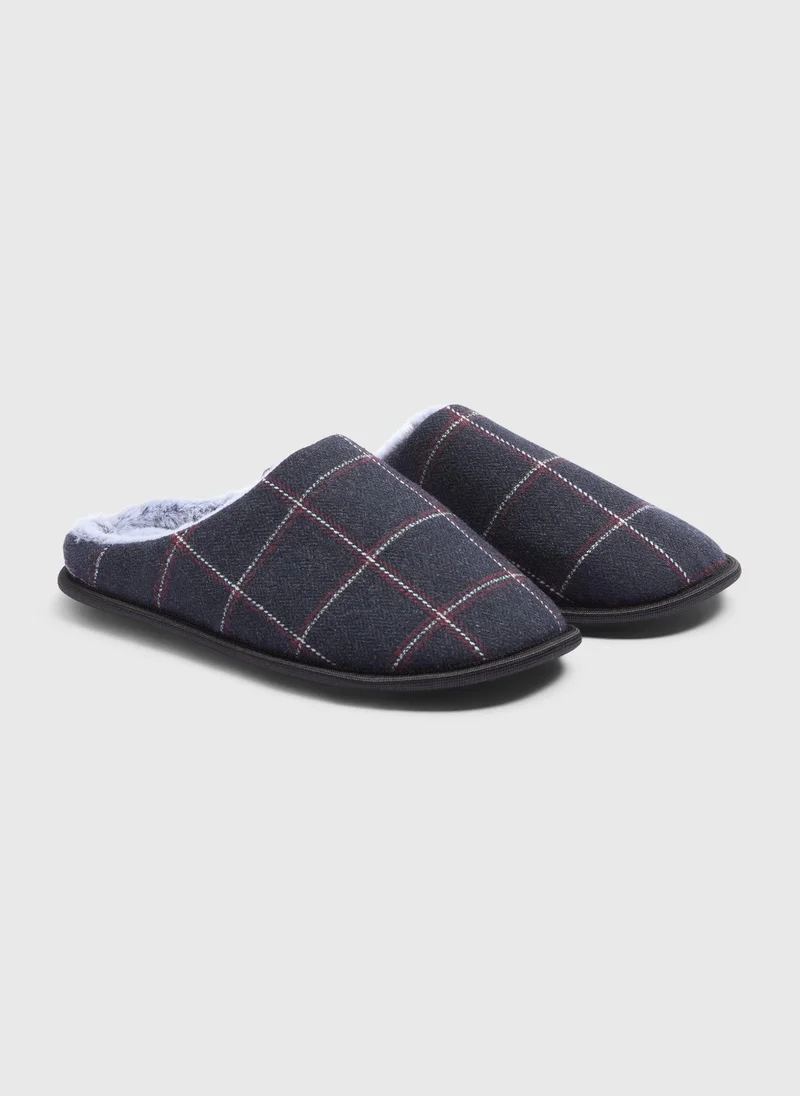 Matalan Grey Check Herringbone Slippers