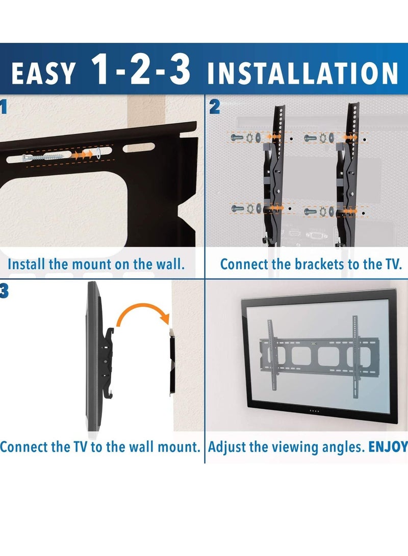 TV Wall Mount Bracket for 40-70 inch LCD, LED, or Plasma Flat Screen TV - Super-Strength Load Capacity 220 lbs - 15 Degree Tilt Up & Down, Max VESA 850x450 Free 6 ft HDMI Cable - Image 4