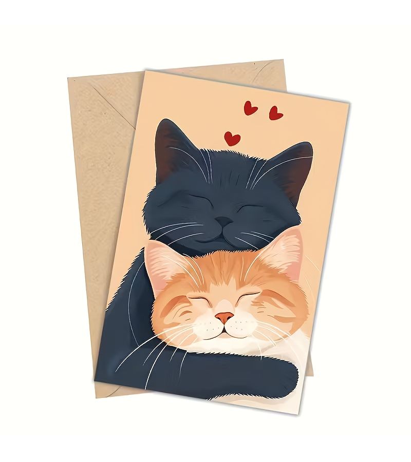 Red Romantic Cat Card With Envelope For Valentine Anniversary Birthday Gift - Image 1